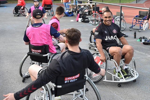 Thomas Leuluai and the other players at the club had a go at wheelchair rugby