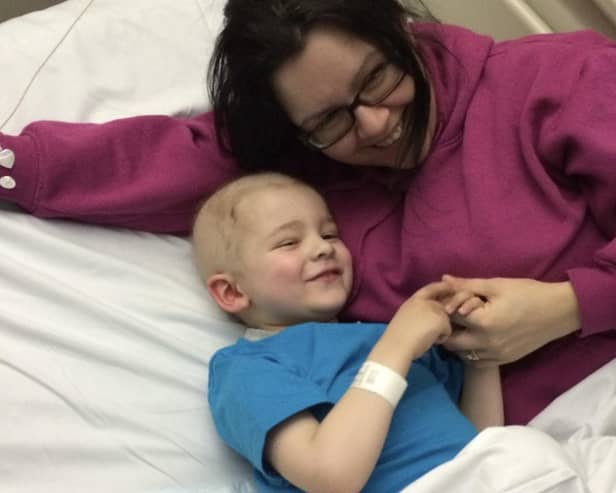 Josh Cubbin was diagnosed with an aggressive form of cancer when he was three years old. He is pictured during his treatment with mum Jane.