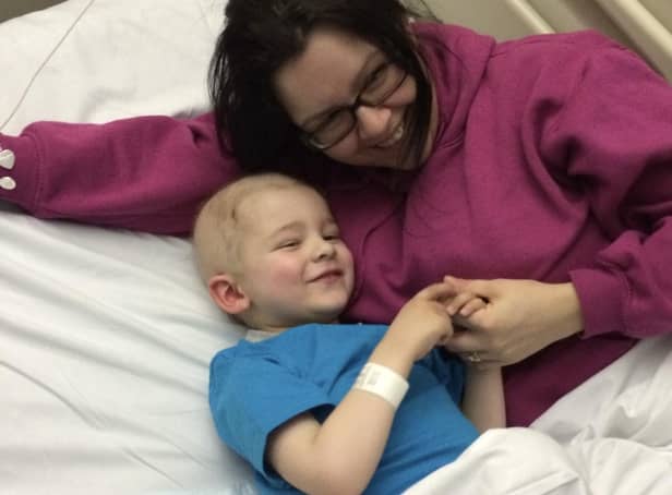 Josh Cubbin was diagnosed with an aggressive form of cancer when he was three years old. He is pictured during his treatment with mum Jane.