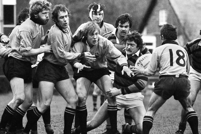Orrell protect the ball from a scrum against Liverpool in the Lancashire Cup Final on Sunday 22nd of April 1979 at Blundellsands. Orrell lost 10-6