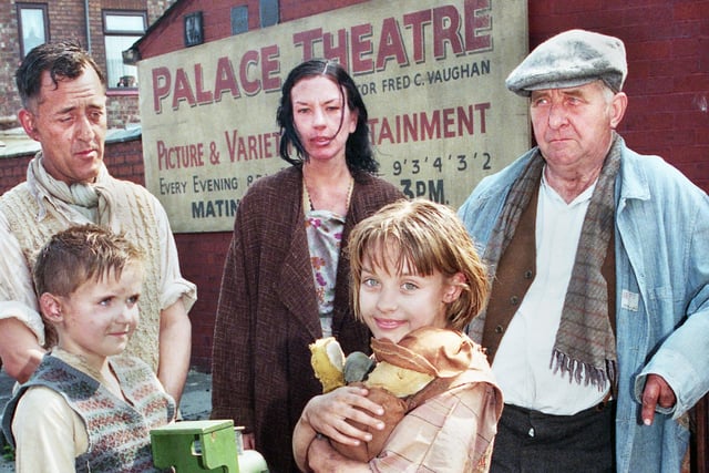 Some of the actors on site when streets in Higher Ince were transformed in May 2000 to create the illusion of 1930s Birkenhead for a Jimmy McGovern period drama "Liam" made by Liverpool based Liam Films in conjunction with the BBC.