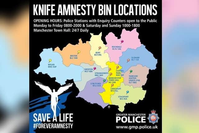 A map of each Amnesty bin location across Greater Manchester