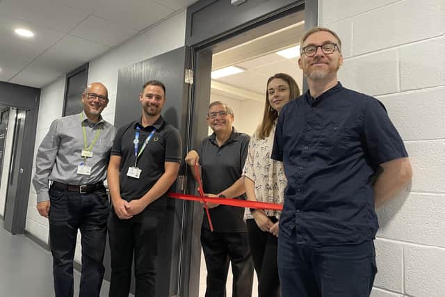 From left to right: Jorge Solis (Wigan Council), Chris Rimmer (Howe Bridge Leisure Centre), Cllr Chris Ready (Portfolio Holder for Communities at Wigan Council, Katherine Spragg (Embrace Wigan and Leigh), James Winterbottom (Director of Strategy and Innovation at Wigan Council).