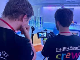 The Little Things crew at work on their film in the sensory room at Derian House children's hospice