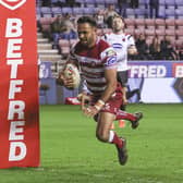 Bevan French scores his first try against Salford during Super League Round Six