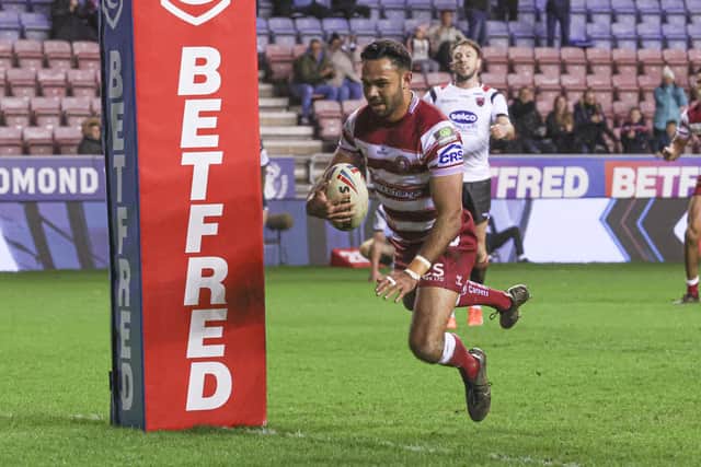 Bevan French scores his first try against Salford during Super League Round Six