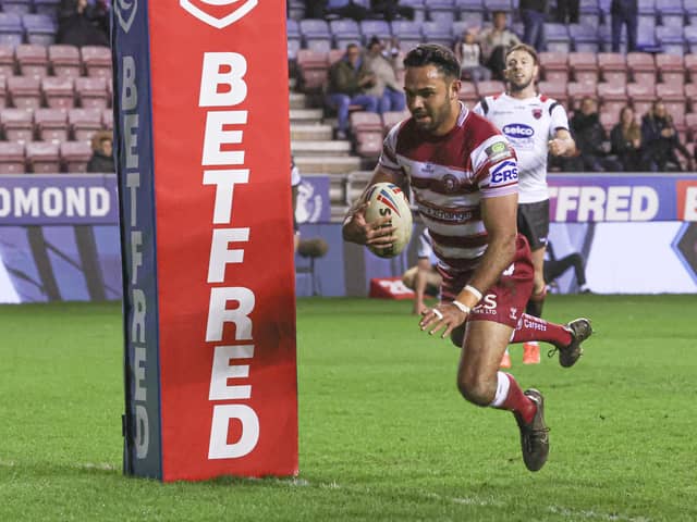 Bevan French scores his first try against Salford during Super League Round Six