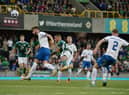 Josh Magennis stoops to head home Northern Ireland's winning goal against Kosovo