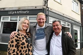 Former Wigan Warriors player Sean Gleeson, centre, with his partner Kate Edwards and business partner Stephen Haselden, right, who are taking over Lily and Arthur's
