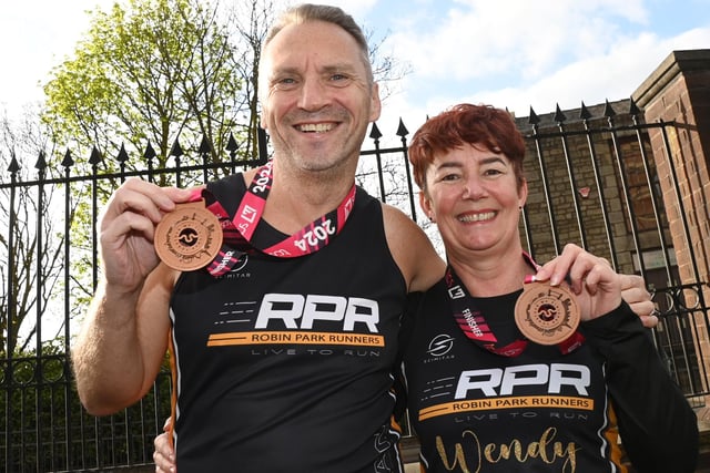 from left, David Young and Wendy Green, with medals from the London Marathon last week.  Wendy, who joined the group in 2021 having no previous running experience, completed the London Marathon and raised over £1,000 for The Brick, a local charity which aids those transitioning through homelessness or are at risk of financial hardship."I joined Robin Park Runners aged 50 as a complete newbie to running," said Wendy. "I progressed from a beginners' course to my first Wigan 5k event and now I proudly own a London Marathon medal.  Being part of Robin Park Runners has done so much for not only my physical health but also my mental wellbeing. The group are so supportive, have encouraged me every step of the way and I've made many new friends."