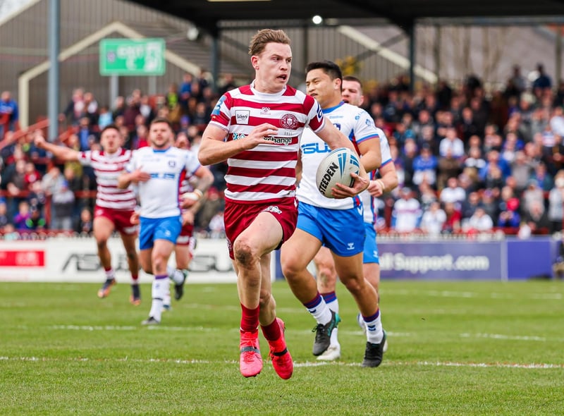 Jai Field goes over for the first of his three tries.