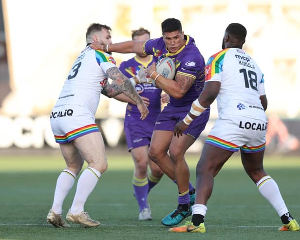 Samy Kibula in action for Bradford Bulls against Newcastle Thunder in 2022 at Kingston Park