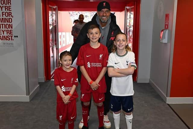 James (centre) with Liverpool Manager Jurgen Klopp