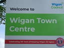 One of the Wigan Council signs bearing the Uncle Joe's anniversary logo