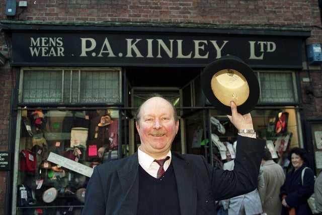 RETRO 1998 - Gentlemen's outfitters P A Kinley of King St Wigan closes after 100 years trading. James Davies pictured before closing the store.