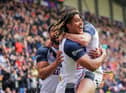 Dom Young went over for a try in England's win at the DW Stadium