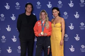 Vernon Kay, Keely Hodgkinson and Emma Willis attend The National Lottery's Team GB Homecoming at AO Arena