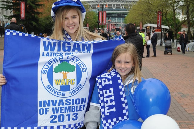 FA Cup Final, Manchester City v Wigan Athletic:  Shannon and Bethany Kelly, 12 and 10, from Ashton