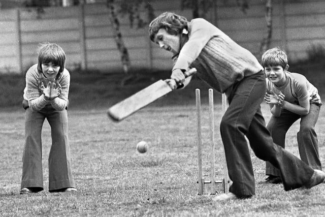 A cricket match at Beech Hill Primary School in June 1977.
