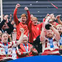 Wigan celebrate with the Wheelchair Super League trophy