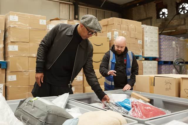 Jay Blades meets warehouse manager Taylor at the Brick-by-Brick project in Wigan