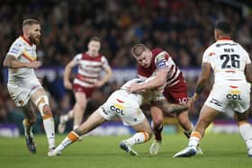 Wigan Warriors' Morgan Smithies in action against Catalans at Old Trafford