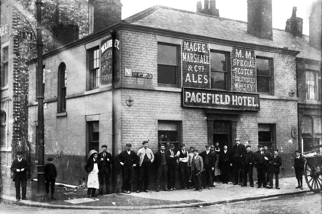 The Pagefield Hotel on the corner of Park Road and Gidlow Lane in the early 1900s with the name of William Livesey over the door.