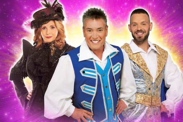 Left to right: Samantha Giles, Billy Pearce and John Whaite in Cinderella at the Alhambra, Bradford