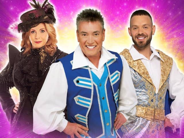 Left to right: Samantha Giles, Billy Pearce and John Whaite in Cinderella at the Alhambra, Bradford