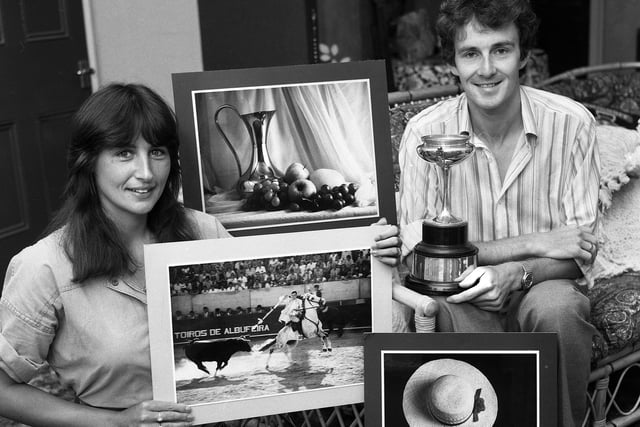 Multi award winning Wigan photographers Phil and Gwen Charnock with some of their prize-winning pictures in July 1985.
