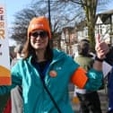 Junior doctor Behnaz Pourmohammadi on the picket line outside Wigan Infirmary during industrial action earlier this year