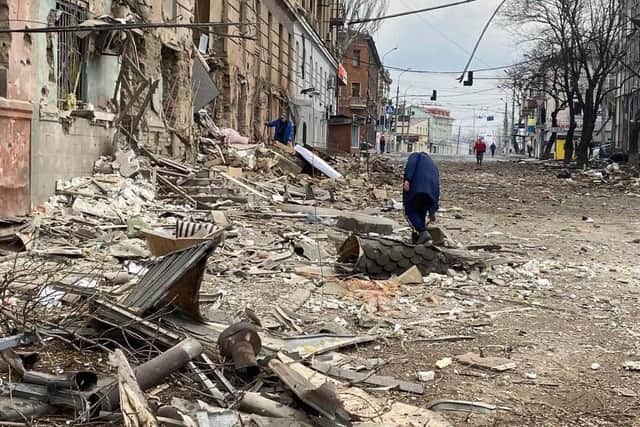 Destruction of streets caused by bombs.