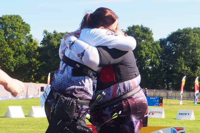 Helen and Kim embrace (credit Archery GB)