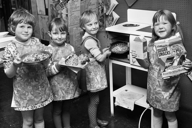 Girls making Sugar Smacks cakes at St. James Road County Primary School, Orrell, on Tuesday 8th of February 1972.