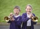 Members of the London Symphony Orchestra take part in a workshop with pupils from Blackpool Primary Schools.  Pictured are year 4 pupils Finley Oliver and Apphia Stacey from Stanley Primary School
