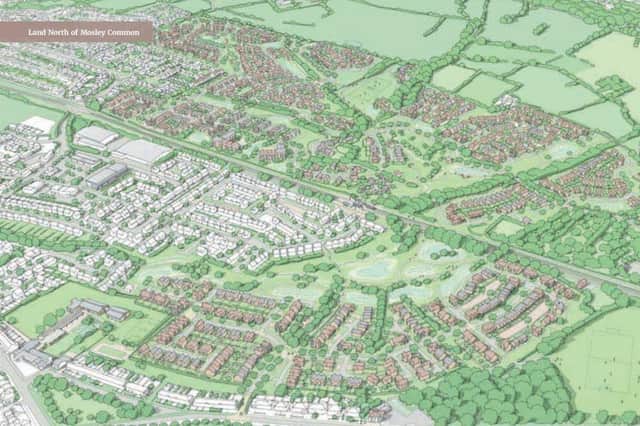 An aerial view of how the new 1,050-home development would sit within the current landscape of Mosley Common.