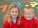 Twins Darcey and Finley, of Mrs Huyton's Reception Class at St Benedict's Catholic Primary School, Hindley.