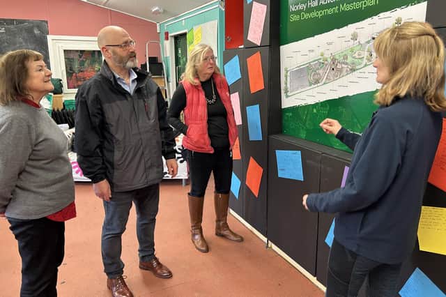 Wigan Council cabinet members Cllr Jenny Bullen, Cllr Paul Prescott and Cllr Susan Gambles are shown the plans