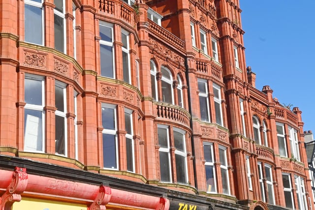 Exterior of the building on Wallgate, Wigan. The Tower Buildings was designed by Bolton architects Bradshaw and Gass in 1898. T