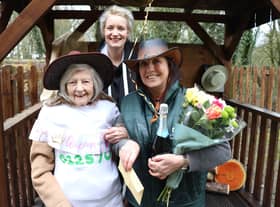 Left to right: Winner Margaret (Resident), Alisha Bromley (Activities Coordinator) and Kim  Jones (Home Manager)