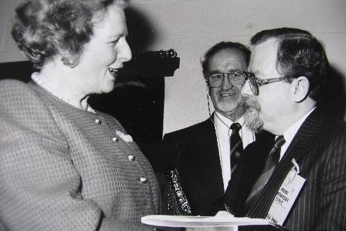 Wigan journalist Geoffrey Shryhane meets Prime Minister Margaret Thatcher when she visited Wigan in 1990.
