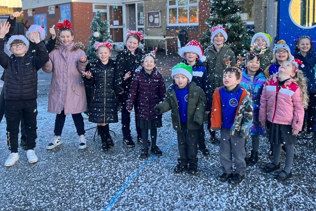 Pupils have festive fun at the Winter Wonderland celebration party at Hindsford CE Primary School, Atherton.