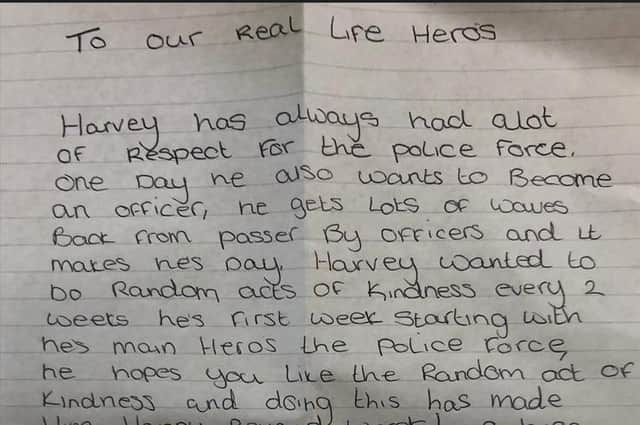 The letter from Harvey's mum which accompanied the gifts