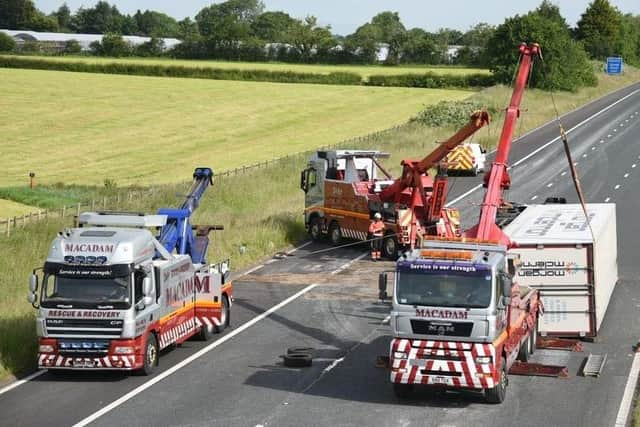 A lorry carrying diesel overturned on the M6 northbound between Preston and Lancaster