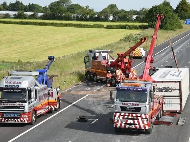A lorry carrying diesel overturned on the M6 northbound between Preston and Lancaster