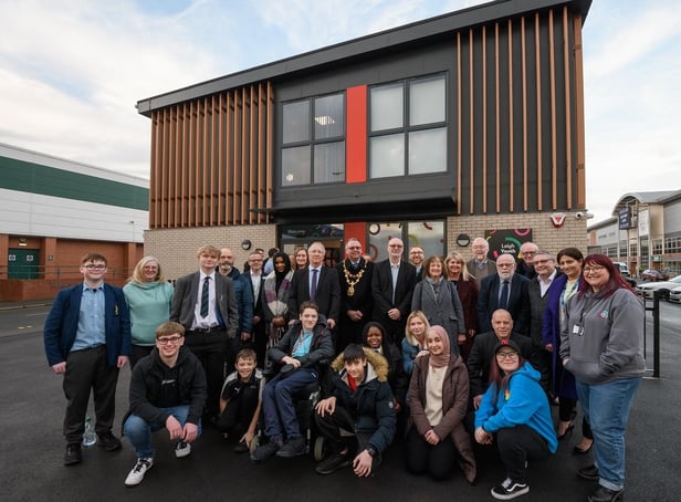 The Leader of Wigan Council, council chief exec Alison McKenzie-Folan, Deputy Mayor Kevin Anderson, Councillors, staff and guests at the hub