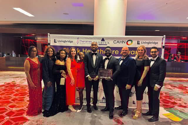 Gideon Agbemafle (centre) with colleagues at the Black Healthcare Awards July 2025