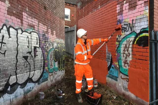 Work to clear up the graffiti