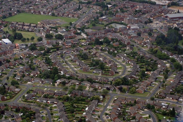WIGAN AERIAL PICTURES - Ashton - Greenfields Crescent, centre, Alexandra Road below it and Bolton Road above it with St Thomas's CE Primary School top left.