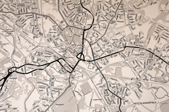 Street map of the Wigan borough on the wall.